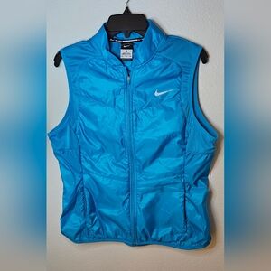702 Nike Polyfill Running Vest Womens XL Full Zip Blue Sleeveless Mock Collar